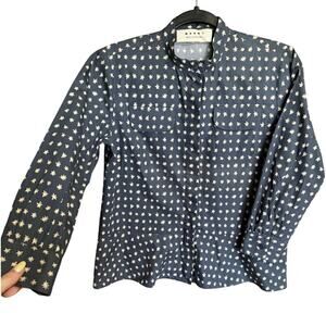 Marni Women’s Star Print Button Down Shirt Vintage Navy Cream Size IT 40 US 4